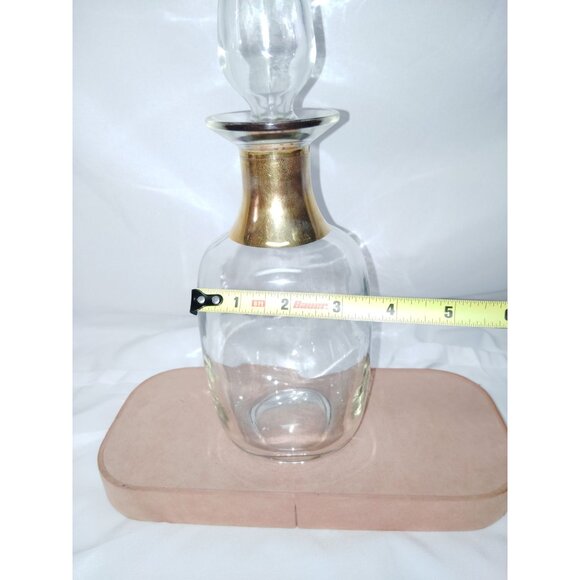 Vintage Glass Decanter With Gold Accents & Stopper 10.5" Tall - Picture 5 of 5
